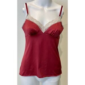 VTG Y2k Vanity Fair Babydoll Satin Cami Size 32 Red Lace Coquette Valentines Day